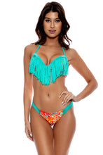 FIESTA DE FLORES - Plunge Push Up Fringe Underwire Top & Multi Strings  Ruched Back Bottom • Multicolor