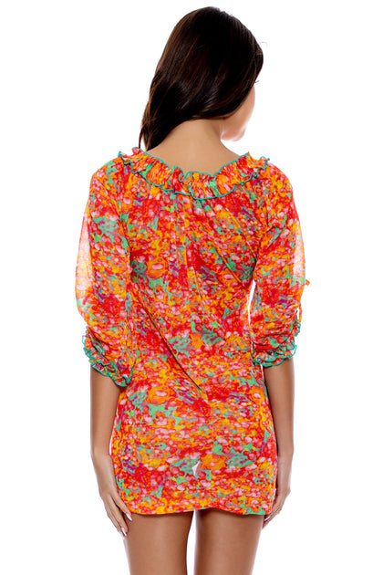FIESTA DE FLORES - Ruffle V Neck Dress • Multicolor