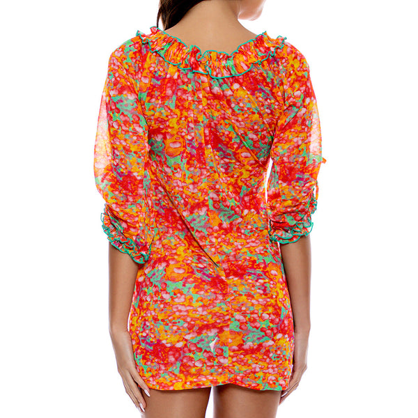FIESTA DE FLORES - Ruffle V Neck Dress