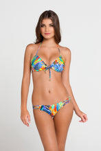 AGUA DE FUEGO - Molded Push Up Bandeau Halter Top & Multi Strings Brazilian Ruched Back Bottom • Multicolor
