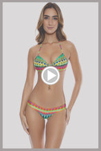 TULUM PARTY - Molded Push Up Bandeau Halter Top & Full Ruched Back Bottom • Multicolor