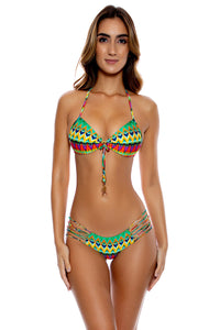 TULUM PARTY - Molded Push Up Bandeau Halter Top & Hot Buns Bottom • Multicolor