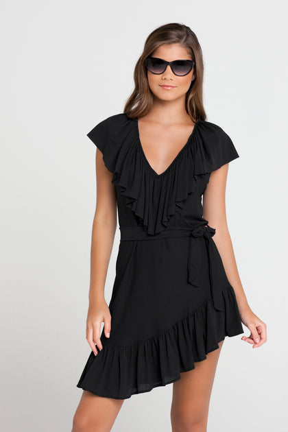 COSITA BUENA - Unwrap Me Mini Dress • Black