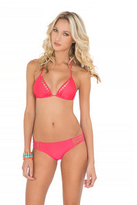 VERANO DE RUMBA - Strappy Cut Out Triangle Top & Multi Strings Full Bottom • Bombshell Red