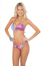 AMANECER - Molded Push Up Bandeau Halter Top & Strappy Front Side Moderate Bottom • Multicolor