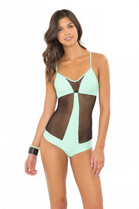 FOR YOUR EYES ONLY - Net Insert Criss Cross One Piece • Mint Convertible