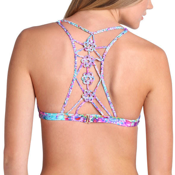 SOL BRILLANTE - Hand Knit Crochet Flowers Back Bra Top