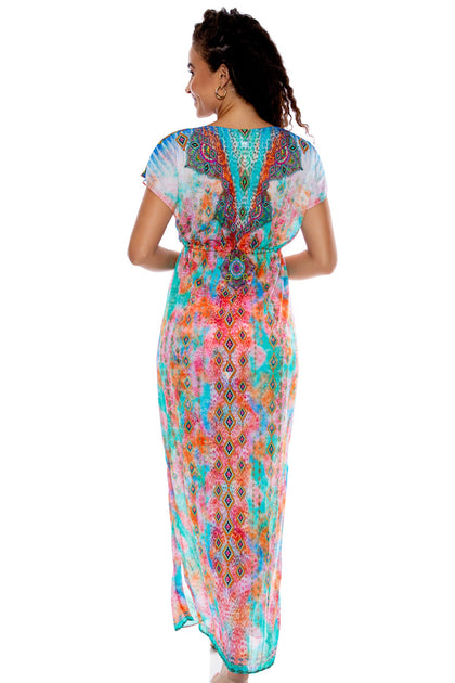 BOHO CHIC - Cap Sleeve Long Caftan • Multicolor