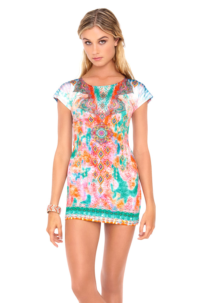 BOHO CHIC - Short Sleeve Bodycon Dress • Multicolor