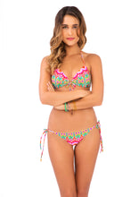 SUNKISSED LAUGHTER - Molded Push Up Bandeau Halter Top & Wavy Ruched Back Brazilian Tie Side Bottom • Multicolor