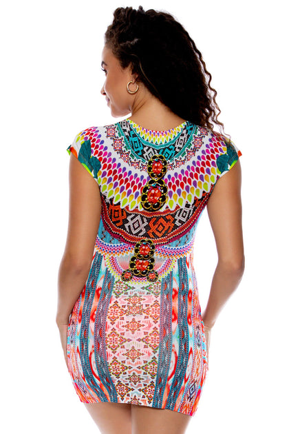 CHASING WATERFALLS - Short Sleeve Bodycon Dress • Multicolor