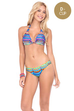TRIBAL BEACH - Triangle Halter Top & Full Ruched Back Bottom • Multicolor