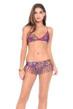 GIPSY SOUL - Cross Over Bra W  Adjustable Back Tie & Tasseled Skirt Band Moderate Bottom • Multicolor
