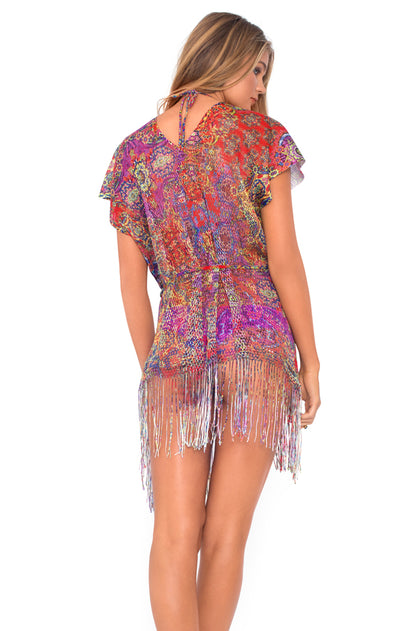 GIPSY SOUL - Mesh Fringe Poncho Dress • Multicolor