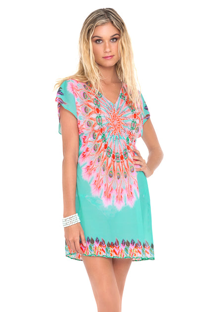 DREAM CATCHER - Cap Sleeve Short Caftan • Multicolor