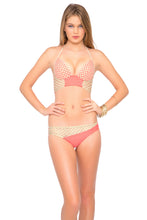 STARFISH WISHES - Laced Up Underwire Corset Top & Gold Net Divided Moderate Bottom • Gold Fire Coral