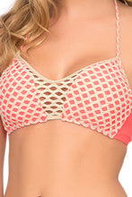 STARFISH WISHES - Criss Cross Sporty Bra & Gold Net Sides High Waist Bottom • Gold Fire Coral