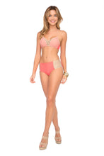 STARFISH WISHES - Criss Cross Sporty Bra & Gold Net Sides High Waist Bottom • Gold Fire Coral