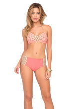 STARFISH WISHES - Criss Cross Sporty Bra & Gold Net Sides High Waist Bottom • Gold Fire Coral