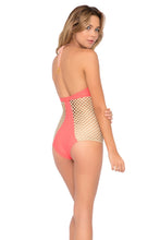 STARFISH WISHES - Gold Net Illusion High Halter One Piece • Gold Fire Coral