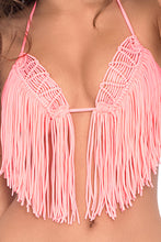 HEART OF A HIPPIE - Weave Fringed Triangle Top & Weave Fringed Moderate Bottom • Pink Sunsets