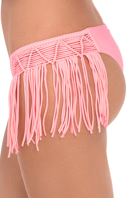 HEART OF A HIPPIE - Weave Fringed Triangle Top & Weave Fringed Moderate Bottom • Pink Sunsets