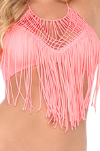 HEART OF A HIPPIE - Weave Fringed Halter Top & Weave Fringed Skimpy Bottom • Pink Sunsets