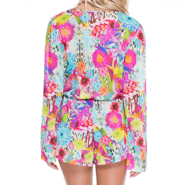 PARAISO - Wrap Front Long Sleeve Romper