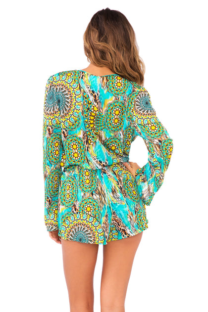 MOON PRINCESS - Wrap Front Long Sleeve Romper • Multicolor