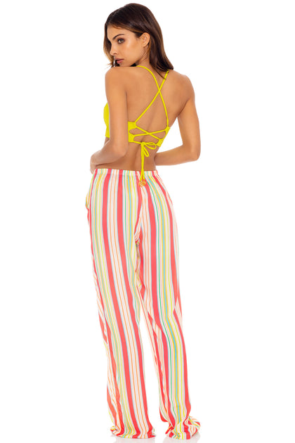 PLAY TIME - Flare Bottom Pants • Multi White