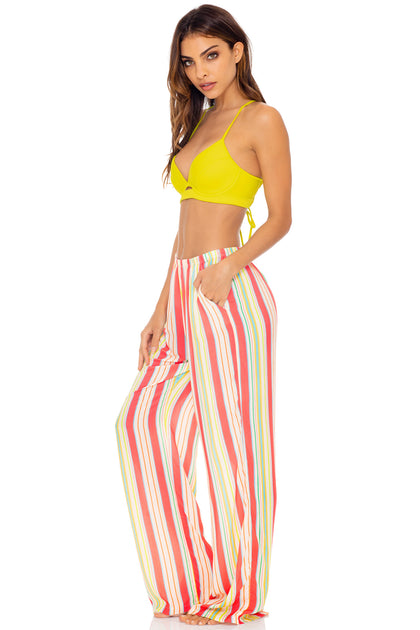 PLAY TIME - Flare Bottom Pants • Multi White