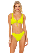 ORILLAS DEL MAR - Lace Up Bralette & High Leg Banded Waist Bottom • Glowstick