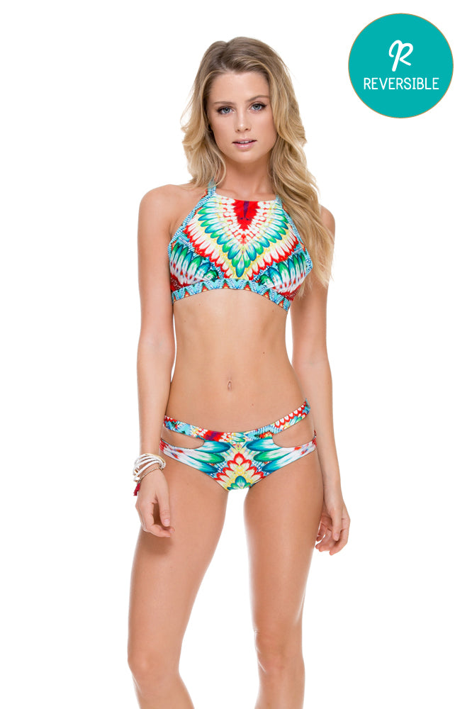 WILD HEART - Born Free Engineered Reversible Hight Neck Top & Split Side Cheeky Reversible Bottom • Multicolor