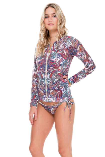 REBELDIA - Bomber Jacket & Wavy Ruched Back Brazilian Tie Side Bottom • Multicolor