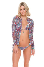 REBELDIA - Bomber Jacket & Wavy Ruched Back Brazilian Tie Side Bottom • Multicolor