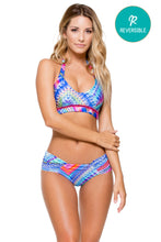 STAR GIRL - Stitched Reversible Halter Top & Scrunch Ruched Back Brazilian Bottom • Multicolor