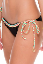 ATREVIDA - Multicolor Crochet Triangle Top & Wavy Ruched Back Brazilian Tie Side Bottom • Black