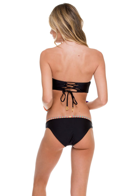 ATREVIDA - Multicolor Crochet Underwire Bandeau Top & Multicolor Crochet Full Bottom • Black