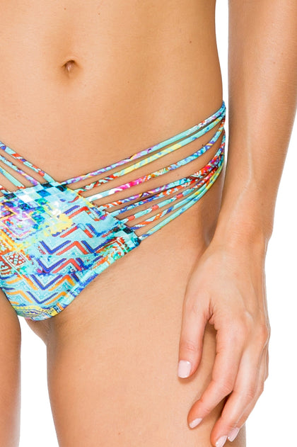 CAYO HUESO SO CLOSE - Molded Push Up Bandeau Halter Top & Strappy Brazilian Ruched Back Bottom • Multicolor