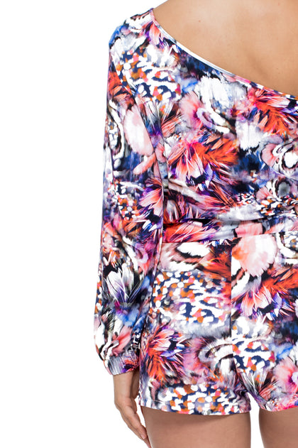 CIENFUEGOS - One Shoulder Split Sleeve Romper • Multicolor