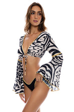 ALL THE SKINS - Bell Sleeve Crop Top & High Leg Brazilian Bottom • Multicolor