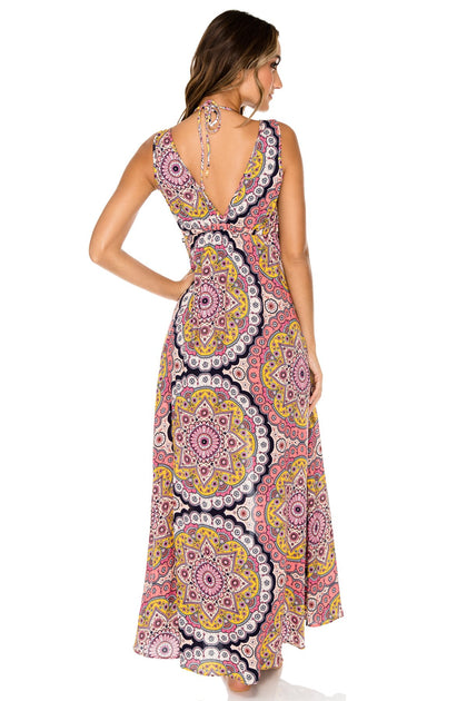 ALHAMBRA - V Neck Long Dress • Coral