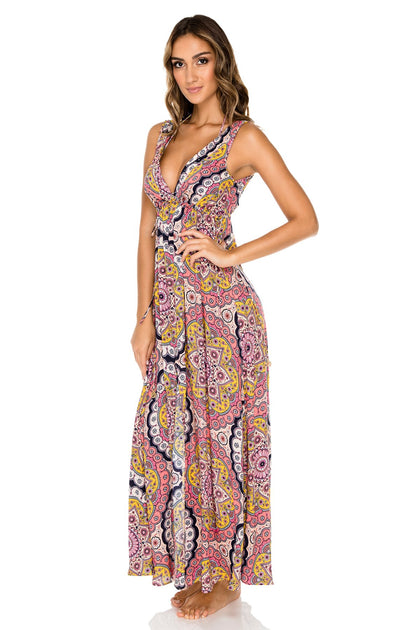 ALHAMBRA - V Neck Long Dress • Coral