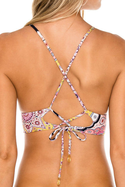 ALHAMBRA - Cross Back Bustier Top & Moderate Bottom • Coral