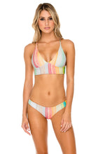 ALCAZAR - Cross Back Bustier Top & Wavy Ruched Back Brazilian Bottom • Multicolor