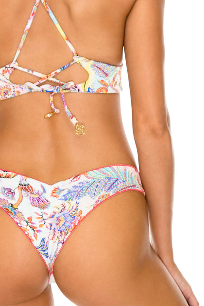 ALCAZAR - Cross Back Bustier Top & Wavy Ruched Back Brazilian Bottom • Multicolor