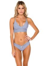 DYNASTY - Cross Back Bustier Top & Drawstring Ruched Brazilian Bottom • Marino