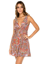 ANDALUZ - V Neck Short Dress • Multicolor