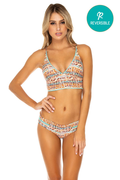 ALMERIA - Cross Back Bustier Top & Stitched Straps Moderate Bottom • Multicolor