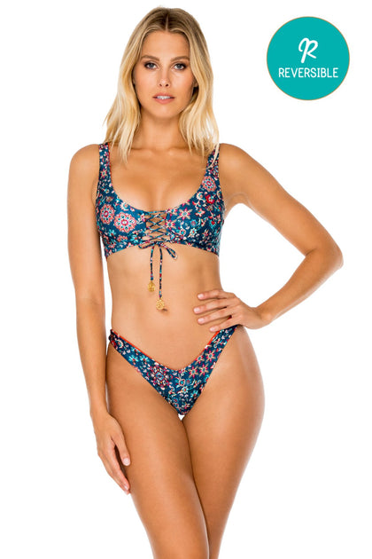 CORDOBA - Lace Up Bralette & High Leg Brazilian Bottom • Multicolor